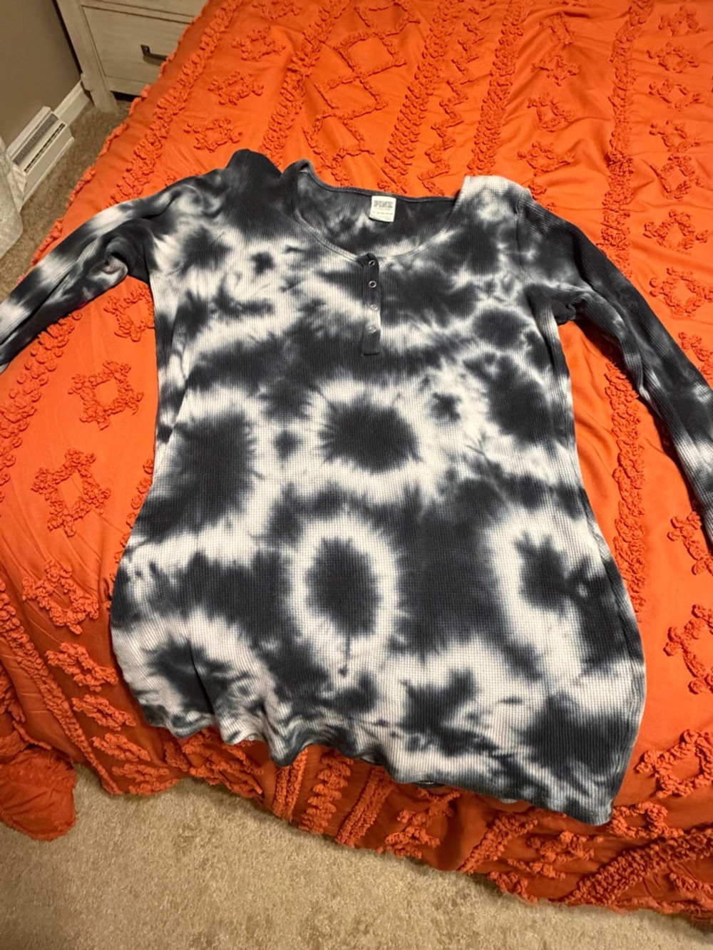 PINK Victoria's Secret Black & White Tie-Dye Henley Tunic